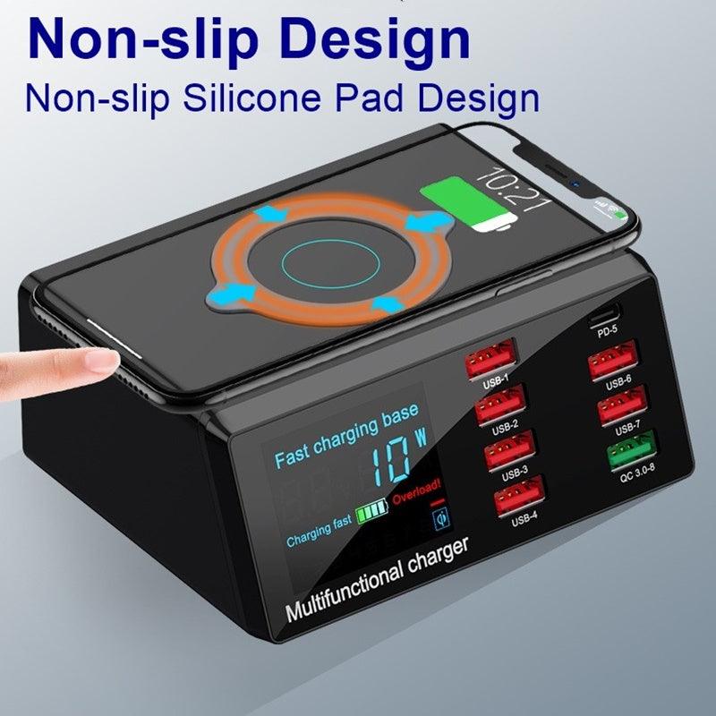100W Multi USB Charger Hub PD Quick Charge 3.0 Qi Wireless Charger 8 USB Ports - RFinder Android Radio