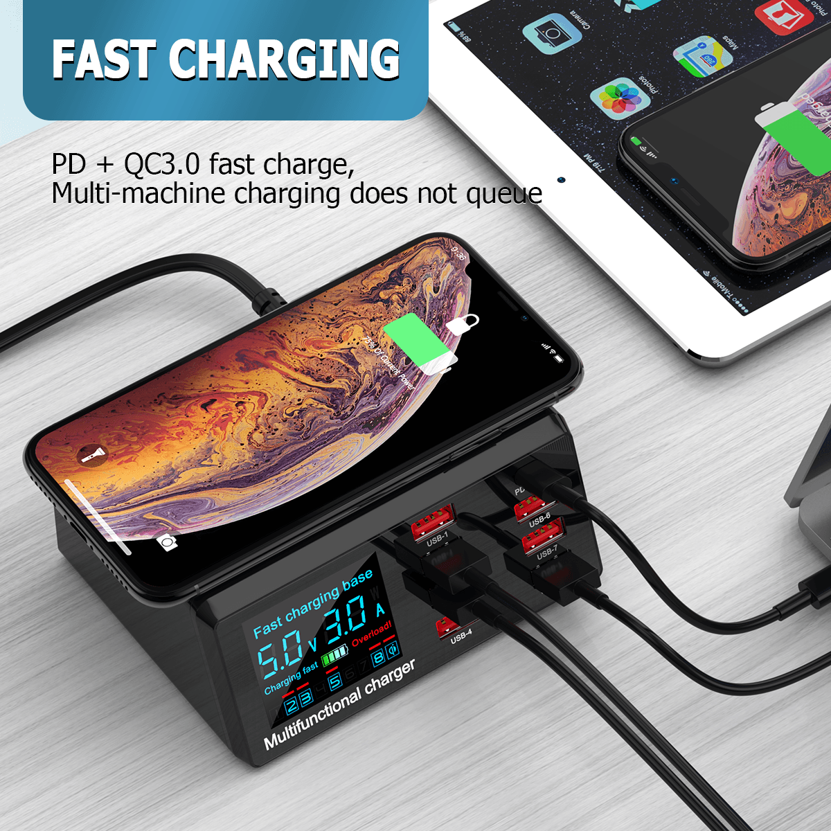 100W Multi USB Charger Hub PD Quick Charge 3.0 Qi Wireless Charger 8 USB Ports - RFinder Android Radio