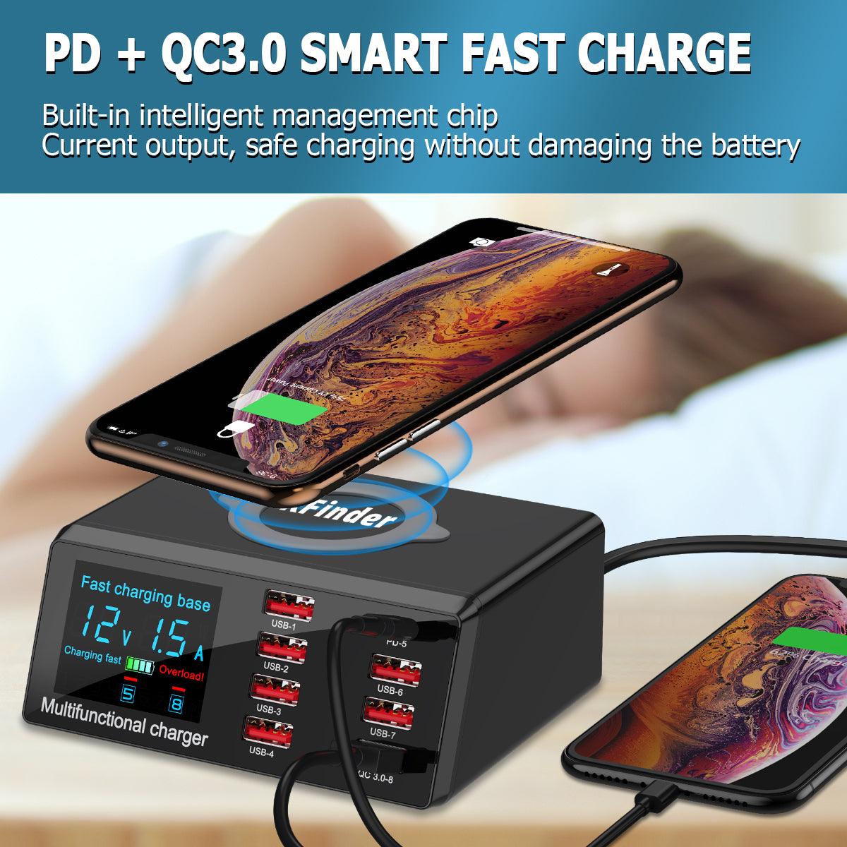 100W Multi USB Charger Hub PD Quick Charge 3.0 Qi Wireless Charger 8 USB Ports - RFinder Android Radio