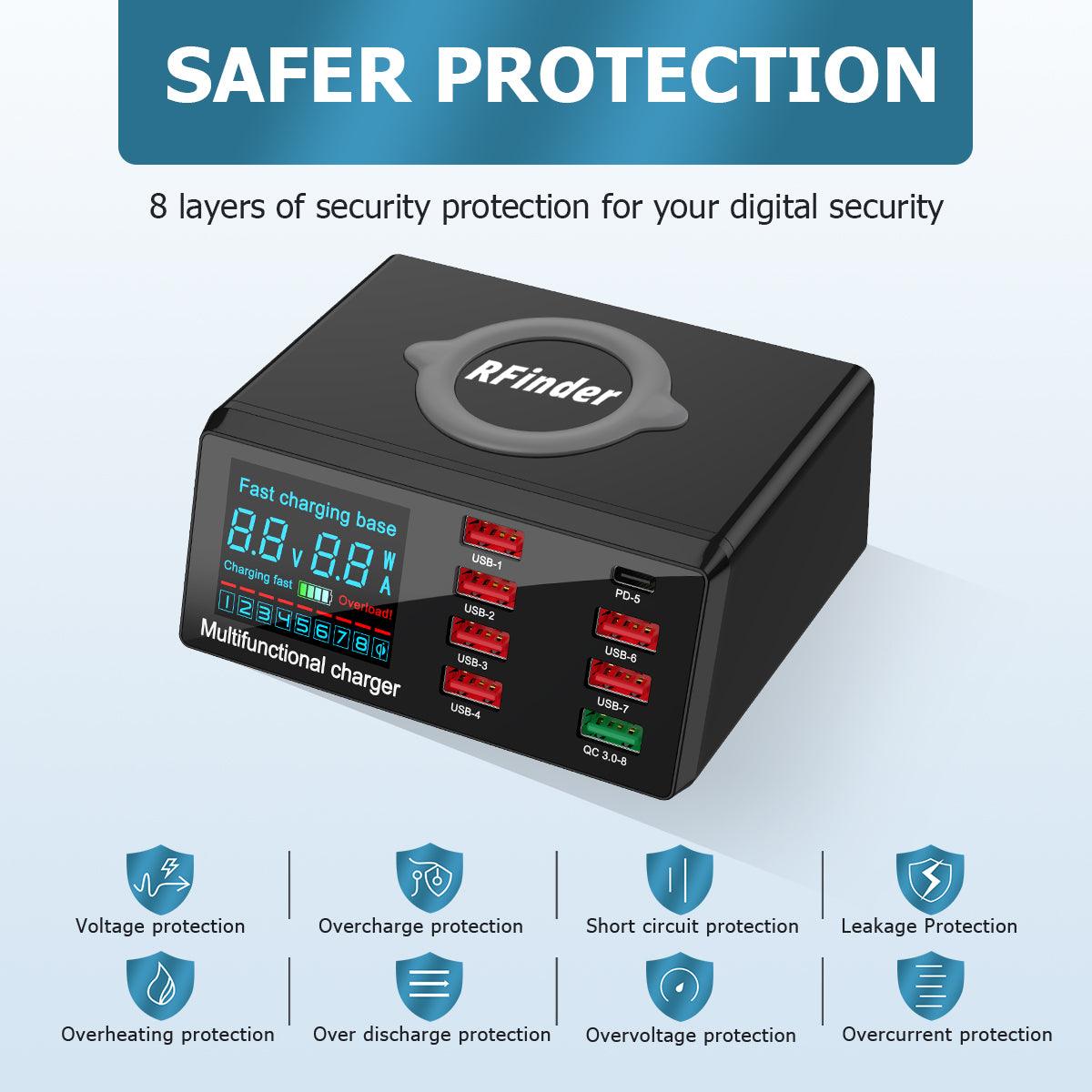 100W Multi USB Charger Hub PD Quick Charge 3.0 Qi Wireless Charger 8 USB Ports - RFinder Android Radio