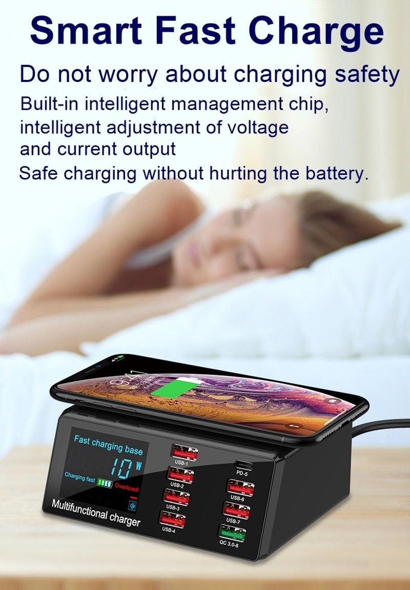 100W Multi USB Charger Hub PD Quick Charge 3.0 Qi Wireless Charger 8 USB Ports - RFinder Android Radio