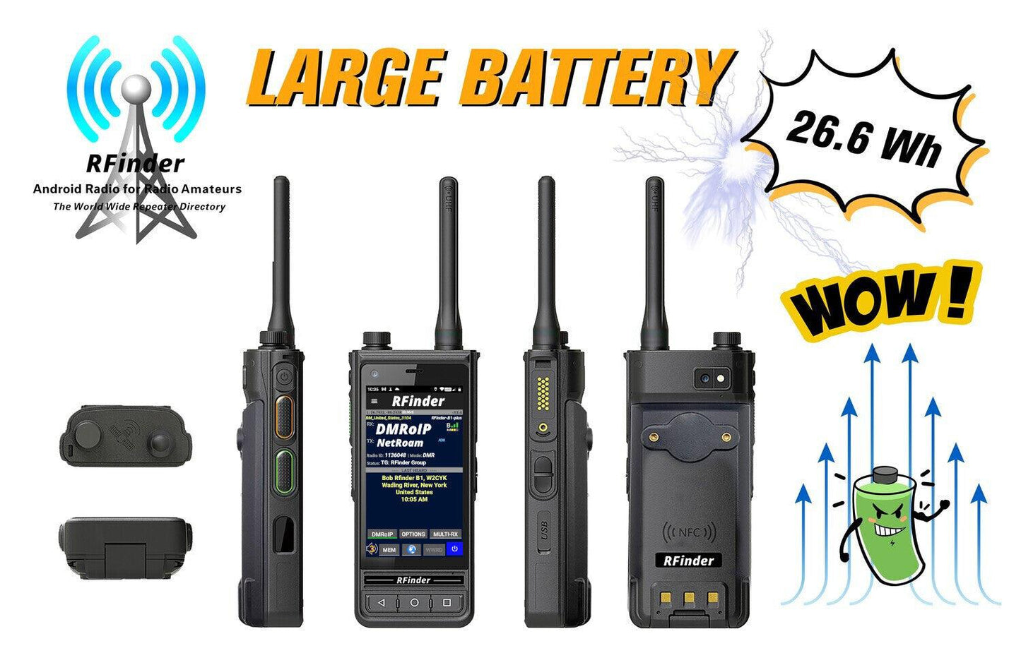 RFinder B1/B1+ High Capacity (3500mAh) Battery with Beltclip - RFinder Android Radio