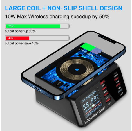 100W Multi USB Charger Hub PD Quick Charge 3.0 Qi Wireless Charger 8 USB Ports - RFinder Android Radio
