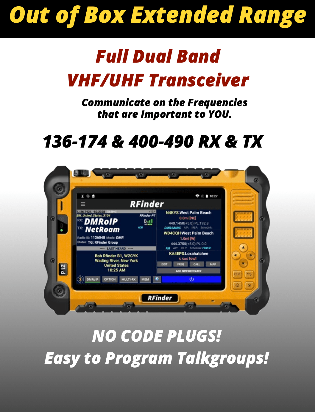 RFinder Android Radio 7 Inch Tablet - 136-174mhz, 400-490mhz DMR/FM - RFinder Android Radio